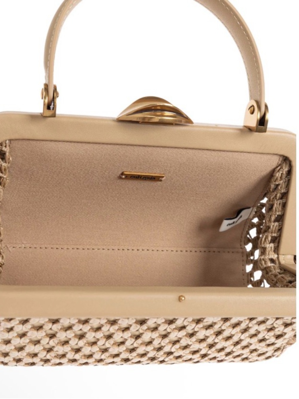 cult gaia Cream Woven Top-Handle Clutch with Gold Hardware - Picture 5 of 7